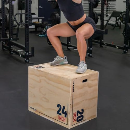 Titan Fitness Wooden Plyometric Box, 20in 24in 30in, Pro-Duty Plyo Box, Jump Step-Up Box Squat, Home Garage Gym Training