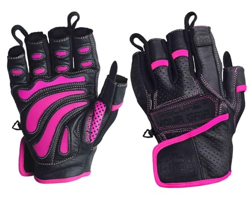 Elite Leather Gym Gloves – Grip & Comfort Design for Weightlifting, Powerlifting, Bodybuilding & Strength Training Workouts for Men & Women - color: Pink, size: Small