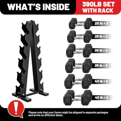 Hex Dumbbell Sets with Rack, 85-560lb Dumbbell Weight Set & Storage Rack - size: 390lb (20, 25, 30, 35, 40, 45lb)x2& Rack