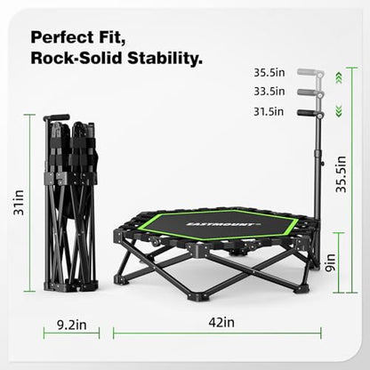 EAST MOUNT 42" Foldable Mini Trampoline for Adults, Quiet Fitness Rebounder with Adjustable Handle, No-Assembly Indoor Exercise Trampoline, 450LBS Capacity - color: Green