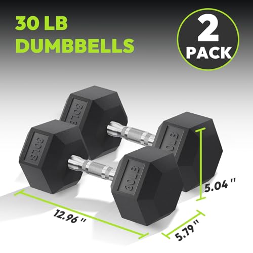 HANDBODE Hex Dumbbell Set, 2.5-65 lb Rubber Encased Exercise & Fitness Dumbbells, Weights Dumbbells Set of 2, Hand Weight for Strength Training - size: 30 lb, Pair, style: Chrome Handle