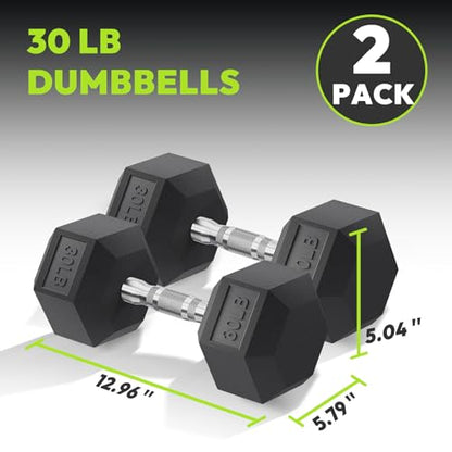 HANDBODE Hex Dumbbell Set, 2.5-65 lb Rubber Encased Exercise & Fitness Dumbbells, Weights Dumbbells Set of 2, Hand Weight for Strength Training - size: 30 lb, Pair, style: Chrome Handle