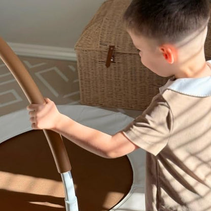 36" Kids and Toddler Mini Trampoline, Aesthetic Indoor and Outdoor Small Baby Trampoline with Removable Handle, Ultra Safe No-Gap Elastic Spring Design - color: Sand