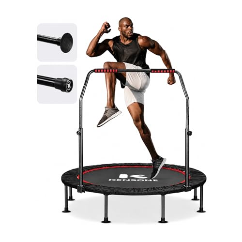 KENSONE 40"/48" Foldable Mini Trampoline, Indoor Trampoline for Kids, Adults Indoor/Garden Workout, Fitness Rebounder with Adjustable Foam Handle, Max Load 330/450 lbs - size: 48"