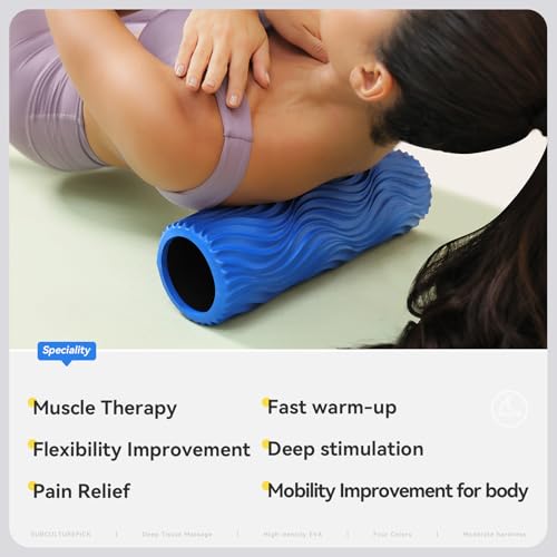 Foam Roller Medium Density Back Roller for Deep Tissue Muscle Massage of The Back and Leg Muscles - Self Myofascial Release of Painful, Wave Textured Muscle Roller, Fitness Roller for Pilates, Yoga - color: Blue