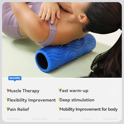 Foam Roller Medium Density Back Roller for Deep Tissue Muscle Massage of The Back and Leg Muscles - Self Myofascial Release of Painful, Wave Textured Muscle Roller, Fitness Roller for Pilates, Yoga - color: Blue