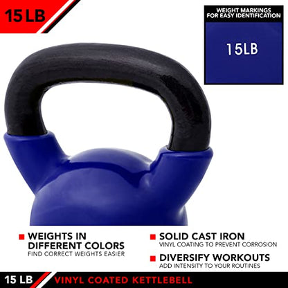 JFIT Kettlebell Weights Vinyl Coated Iron - style: 15lb (Navy Blue)