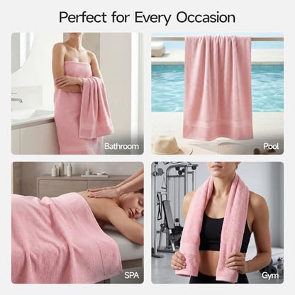 ecolook 2 Pack 100% Cotton Bath Towels, 28 x 55 Inches, Soft | Lightweight, Highly Absorbent & Quick Dry Body Towels for Bathroom, Shower, Gym & Daily Use, Pink - color: Pink
