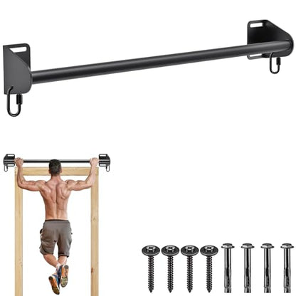 SELEWARE Wall Mounted Pull Up Bar, Chin Up Bar with Resistance Band Hooks