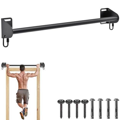 SELEWARE Wall Mounted Pull Up Bar, Chin Up Bar with Resistance Band Hooks