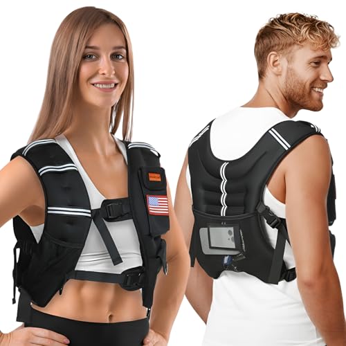 Weighted Vest for Men Women, 8lb/12lb/16lb/20lb/30lb/40lb Fixed Weight, Plus Size Fitness Vest with Phone Pocket & Reflective Strips for Walking Running Rucking Strength Training - size: 12lb