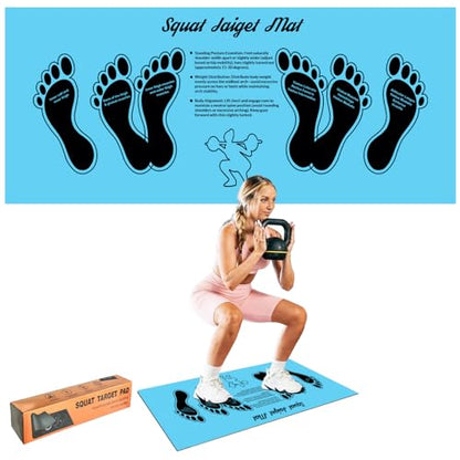 Squat Mat with Foot Position Guide, Anti-Slip Squat Target Mat for Home Gym, Leg, Glute and Ab Workouts, Lightweight Rollable Exercise Mat, 31.5" x 13.78" - color: Blue