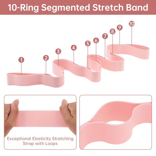 Stretching Strap with 10 Loops, 4cm Wide Food Grade Silicone Yoga Strap for Physical Therapy, Pilates & Flexibility Training, Non-Slip Full Body Stretch Band for Home Gym