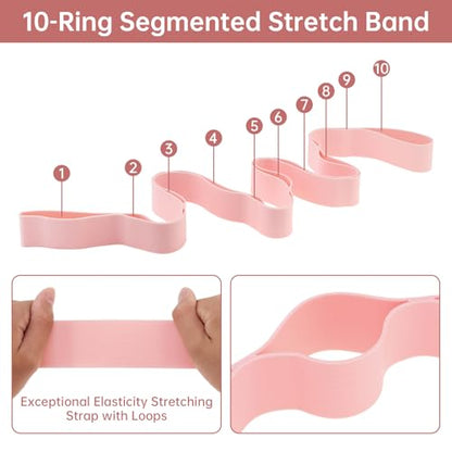 Stretching Strap with 10 Loops, 4cm Wide Food Grade Silicone Yoga Strap for Physical Therapy, Pilates & Flexibility Training, Non-Slip Full Body Stretch Band for Home Gym