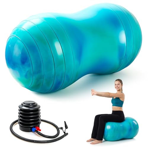 18’’/20’’ Peanut Ball for Kids & Adults, Anti-Burst Exercise Ball for Autism Sensory Training, Pregnancy & Physical Therapy, Yoga Balance Ball Chair for Fitness. - color: Blue-green, size: 20''(50cm*100cm)