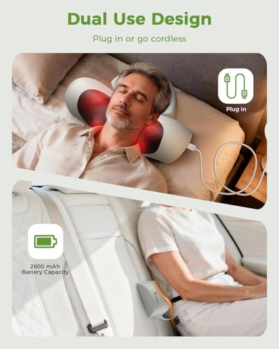 Upgraded 3-in-1 Neck Massager Pillow with Heat, Portable Cordless Neck Massager for Pain Relief Deep Tissue, Rechargeable Pillow Massager for Neck & Shoulder Relaxation (Gray)