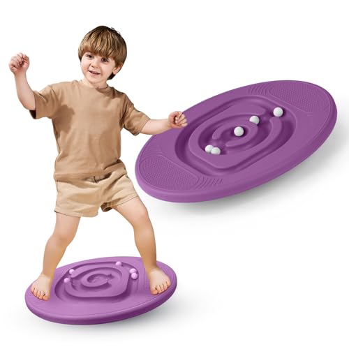 Kids Maze Balance Board - Wobble Trainer for Ski Surf Snowboard, Non-Slip Sensory Rocker Ages 3-12, Core Therapy & Skate Prep - color: Purple