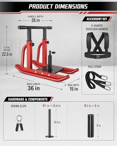Football Sleds and Chutes, Weight Sled, Workout Fitness Sled for Training- Running Speed, Agility, Soccer, Strength, Adjustable Height Handle, Fits 1" & 2" Weight Plates
