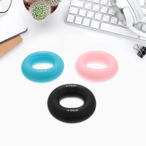 Abaodam 3pcs Silicone Hand Grip Rings Set, Finger Strength Trainer with Dual Resistance (20-30lbs Pink, 40-50lbs Blue, 70-80lbs Black), Hand Exerciser for Rehabilitation and Forearm