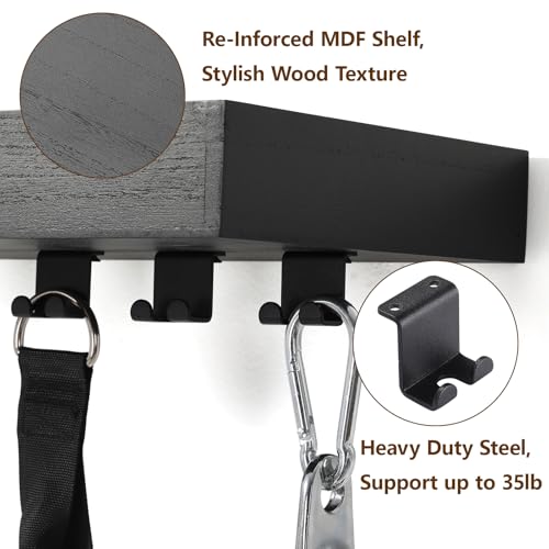 Tonal Accessory Shelf, Wall Mount Floating Shelf Organizer Fits Various Home Gym Accessories, Heavy Duty Space Saving Tonal Storage Rack with 6 T-Locks Clips Hooks Adapters Hanger, Black