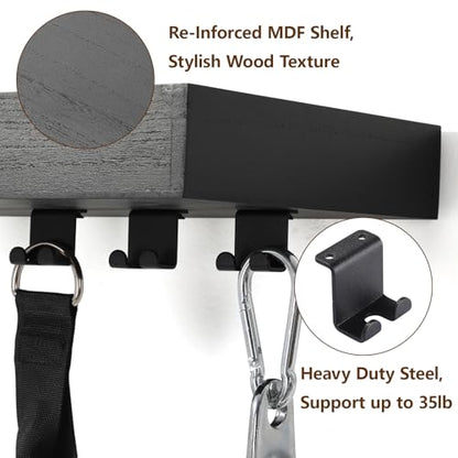 Tonal Accessory Shelf, Wall Mount Floating Shelf Organizer Fits Various Home Gym Accessories, Heavy Duty Space Saving Tonal Storage Rack with 6 T-Locks Clips Hooks Adapters Hanger, Black