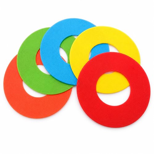 5 Pcs Flat Cone Spot Markers, Non-Skid 8 Inch PVC Field Dots in 5 Colors, Low-Profile Training Discs for Soccer, PE Class, Speed Agility Drills