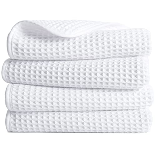 POLYTE 430 GSM Poly Blend Microfiber Quick Dry Waffle Hand Towel, 16x30 in - color: White