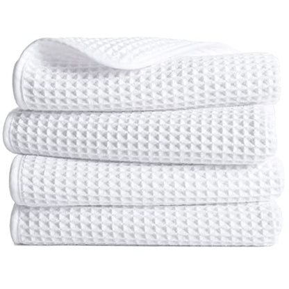 POLYTE 430 GSM Poly Blend Microfiber Quick Dry Waffle Hand Towel, 16x30 in - color: White