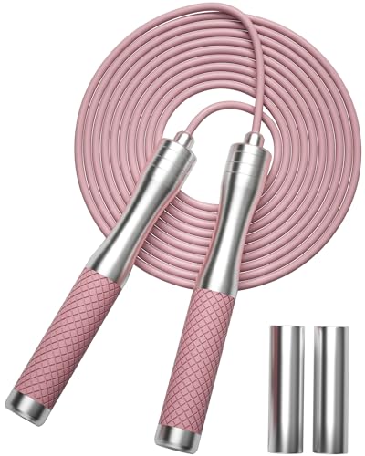 𝐒𝐩𝐞𝐞𝐝 𝐉𝐮𝐦𝐩 𝐑𝐨𝐩𝐞 𝐟𝐨𝐫 𝐅𝐢𝐭𝐧𝐞𝐬𝐬 - Skipping Rope for Women Men Exercise with Adjustable Length Jumping Rope and Alloy & Silicone Handles Suitable for Workout Boxing Home Gym - color: PinkWeighted