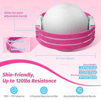 Thigh Trainer with Inflatable Resistance Ball, Adjustable 120 LB Inner & Outer Thigh Exerciser, Kegel Pelvic Floor & Hip Trainer for Women, Home Leg Equipment Compact Resistance Bands Fitness - color: Rose
