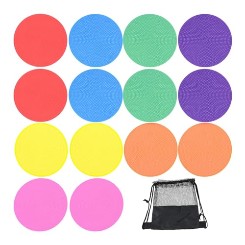 MUXSAM 14Pcs Spot Markers for Agility Dot Gym PE Training Dance, Flat Disc Markers, Soccer Cones, Field Court Markers, Football Training Equipment with Bag for Games Floor Dots Sport