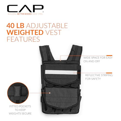 CAP Adjustable Weighted Vest 20–150 lbs for Strength Training, Running & Workouts, Weight Vest for Men & Women, Fitness Training Vest - style: 40lbs