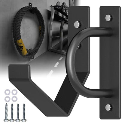Heavy Duty Battle Rope Wall Anchor with Storage Hook – Includes Screws & Washers for Secure Mounting | Durable Steel Battle Rope Holder for Home and Gym Use