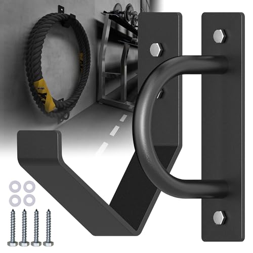 Heavy Duty Battle Rope Wall Anchor with Storage Hook – Includes Screws & Washers for Secure Mounting | Durable Steel Battle Rope Holder for Home and Gym Use