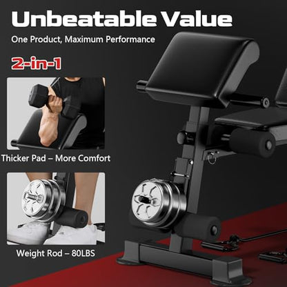 3-in-1 Adjustable Weight Bench with Leg Extension & Preacher Curl, Heavy-Duty 700LB Foldable Utility Bench for Full Body Workout, No-Installation Portable Incline/Decline/Flat Strength Training Bench for Home Gym