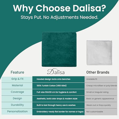 Dalisa Bench Hood Gym Towel – 100% Turkish Cotton – Non-Slip Hooded Design for Weight Benches – 450 GSM – 19.7" x 51.2" – Ultra-Absorbent, Quick-Dry Workout Towel – Made in Türkiye – Dark Green - color: Dark Green