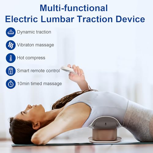 Electric Lumbar Traction Device, Back Stretcher for Lower Back, 3 Heating Levels and Vibration Lumbar Traction Massager
