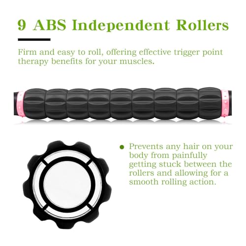 Muscle Roller Stick for Athletes, Massage Roller to Reduce Muscle Soreness, Cramping & Tightness - Legs, Arms, Back & Calves (Black Pink- 18 inch) - color: Pink Black-b