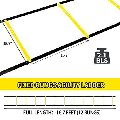Agility Ladder Speed Training Equipment 16FT 12 Rung Footwork Sports Agility Speed Ladder for Football Basketball Baseball with Carry Bag
