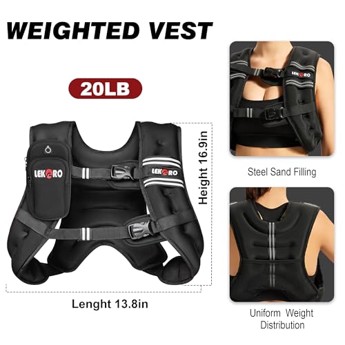 Weighted Vest for Men Women, No-Bounce 6LB 8LB 12LB 16LB 20LB 25LB 30LB Weights Vest with Adjustable Buckles & Reflective Stripes | Weight Vest for Walking Running Hiking Workout - color: 20lbs