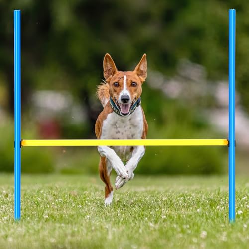 8 Set Dog Agility Jump Adjustable Dog Agility Hurdle Training Equipment Portable Jumper Hurdle Park Indoor Outdoor Exercise Tool 3.44ft High/ 2.95ft Wide(Blue and Yellow)