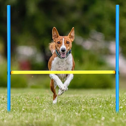 8 Set Dog Agility Jump Adjustable Dog Agility Hurdle Training Equipment Portable Jumper Hurdle Park Indoor Outdoor Exercise Tool 3.44ft High/ 2.95ft Wide(Blue and Yellow)