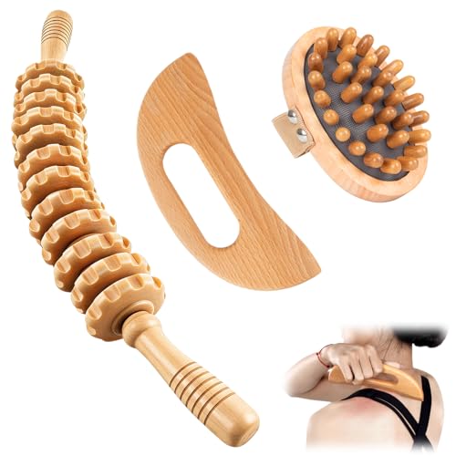 Wood Therapy Massage Tools 3 in 1,Wooden Lymphatic Drainage Massager, Body Sculpting Tools Cellulite Massager for Maderoterapia, Body Contouring, Relief Muscle, Anti-Cellulite