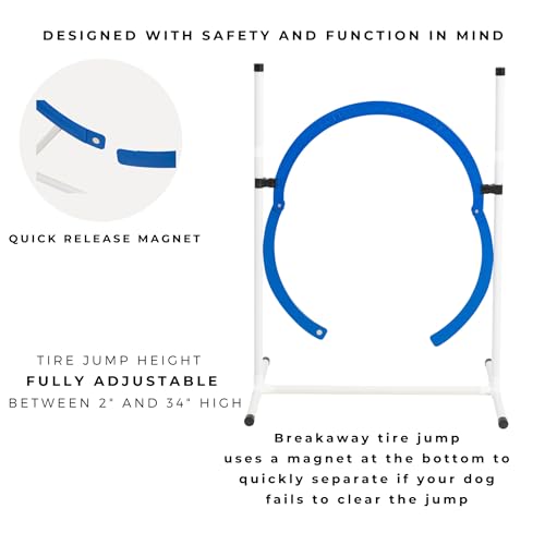 4 Pack Adjustable Dog Agility Jumps w/Safety-Focused Features | 2 Bar Jumps with Cup Strips | 2 Breakaway Tire Jumps