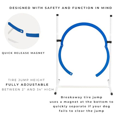 4 Pack Adjustable Dog Agility Jumps w/Safety-Focused Features | 2 Bar Jumps with Cup Strips | 2 Breakaway Tire Jumps