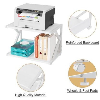 aboxoo Desktop Printer Stand with 2 Tier Wood Storage Shelves,Under Desk Printer Table,Multi-Purpose Home Office Desk Organizer for Fax Machine, Scanner (White) - color: White