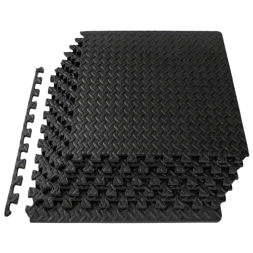 Boolavard Puzzle Exercise Mat ½ in, EVA Interlocking Foam Floor Tiles for Home Gym, Mat for Home Workout Equipment, Floor Padding for Kids (Black - 1/2 Inch - 12 Sq Ft - 12 Tiles)