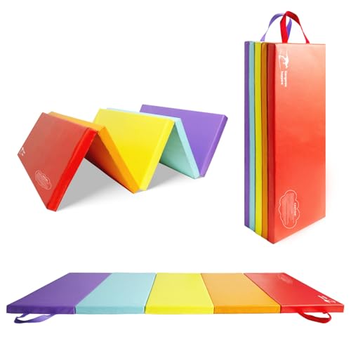 Kangaroo Hoppers Gymnastics Tumbling Mats for Kids, Foldable Gym Mat with Carrying Handles for Home Activity Play