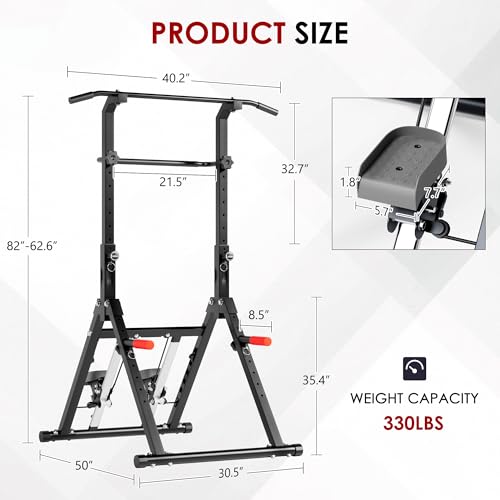 SogesPower Foldable Pull Up Bar Station Power Tower with Stair Stepper,Adjustable Free Standing Pull Up Dip Station for Home Gym,Multi-Function Strength Training Workout Equipment