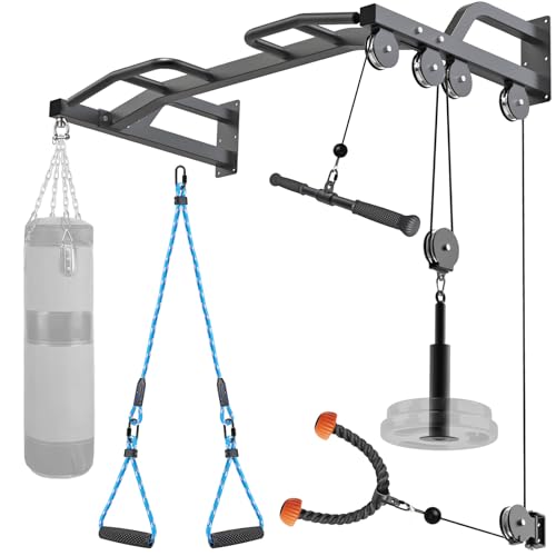 Kipika 48" Ceiling Mounted Pull Up Bar, Heavy Duty Multi-Grip Chin Up Bar,Mounted Pullup Bar, Adjustable Height, Pull Up Bands for Chin Ups & Body Stretching, Ideal for Home Gym and Strength Training - color: 48" Cable Pulley System
